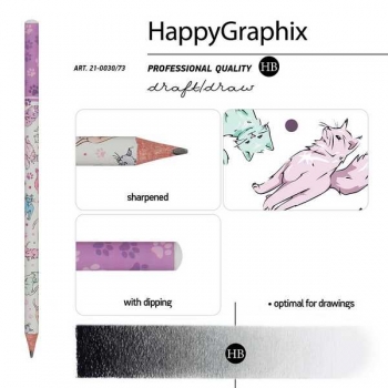 Карандаш Bruno Visconti HB ч/гр. HappyGraphix. Коты, трехгранный арт.21-0030/73