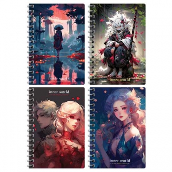 Записная книжка А6 80л на гребне BG Inner world в клетку арт.ЗК6гр80 12798