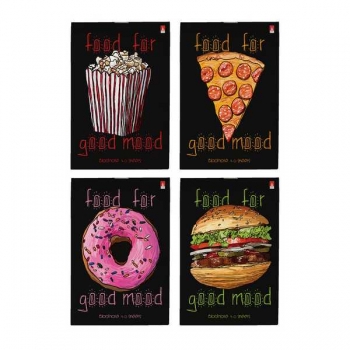 Блокнот А6 40л на скрепке FOOD IN BLACK в клетку, ассорти 3 вида арт.3-40-765