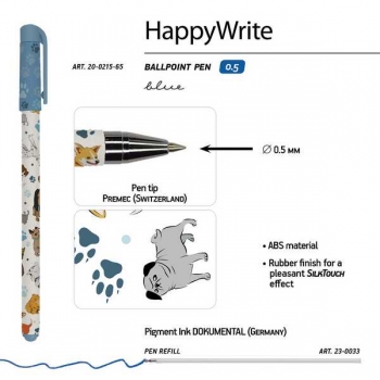 Ручка шариковая Bruno Visconti HappyWrite. Собаки, 0,5мм, синяя арт.20-0215/65