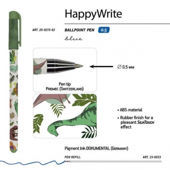 Ручка шариковая Bruno Visconti HappyWrite. Динозавры, 0,5мм, синяя арт.20-0215/62