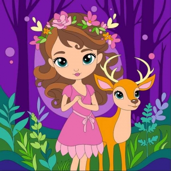 Набор для рисования по номерам, картина 20х20 см детская на деревянном подрамнике Фея в лесу арт.Рхд-029