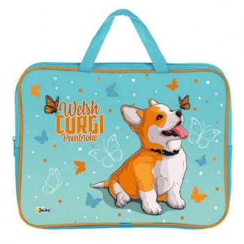 Папка А4 с ручками, на молнии, 350х265х45мм, ткань арт.ПМД 2-20 Корги с бабочкой