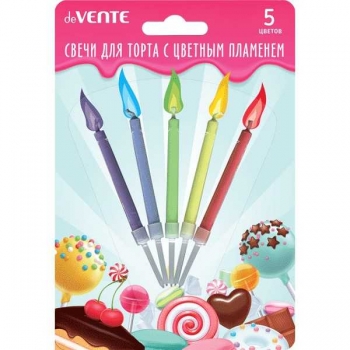 Набор свечей для торта deVENTE Color flame 5 свечек с цв. огнем с держателями, в карт.блист арт.9060800 Набор свечей для торта deVENTE Color flame 5 свечек с цв. огнем с держателями, в карт.блист арт.9060800