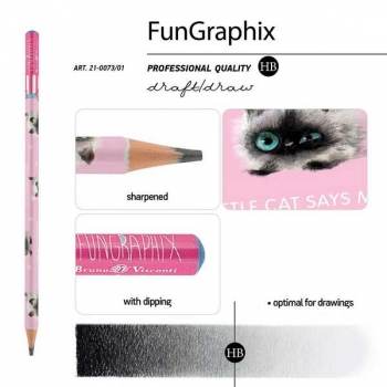 Карандаш Bruno Visconti HB ч/гр.  FunGraphix. Кошка с глазами, трехгранный,пластик.корпус арт.21-0073/01