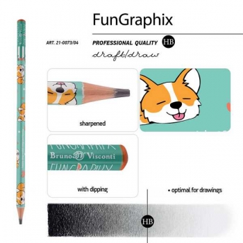 Карандаш Bruno Visconti HB ч/гр.  FunGraphix. Корги, трехгранный, пластик.корпус арт.21-0073/04