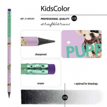 Карандаш Bruno Visconti HB ч/гр. с ластиком Kids Color. Бульдог,трехгранный,пластик. корпус арт.21-0072/01