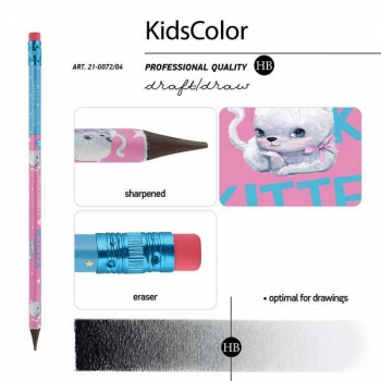 Карандаш Bruno Visconti HB ч/гр. с ластиком Kids Color. Кошка с бантом,трехгранный,пластик. корпус арт.21-0072/04