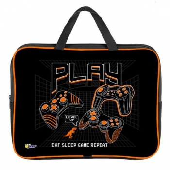 Папка А4 с ручками, на молнии, 350х265х45мм, ткань арт.ПМД 2-20 Джойстики оранжевые