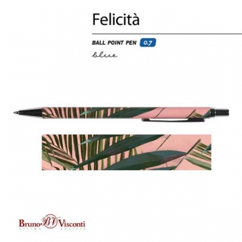 Ручка Bruno Visconti  Felicita.ПАЛЬМОВЫЕ ЛИСТЬЯ шарик.автомат.в картон.футляре,0,7мм,синяя,метал.корпус арт.20-0263/18