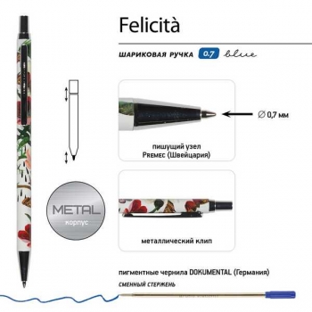 Ручка Bruno Visconti  Felicita.FLORA.ПИОНЫ шарик.автомат.в картон.футляре,0.7мм,синяя,метал.корпус арт.20-0263/19