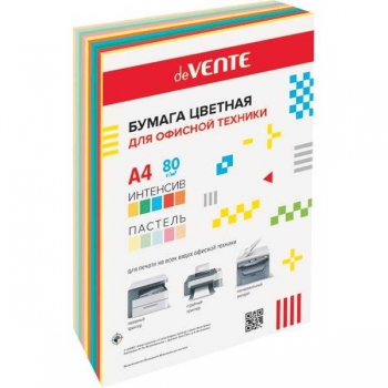 Бумага цв.офисная А4 500 л 80 г/м2 deVENTE MIX ассорти 10 цв. арт.2072203