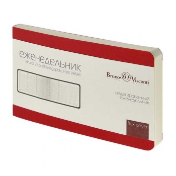 Еженедельник А6 142*84 мм, недатир. Bruno Visconti MEGAPOLIS FLEX VELVET160стр,линейка,гибкая обл,красный арт.3-740/10