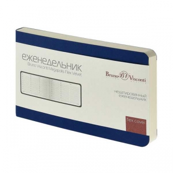 Еженедельник А6 142*84 мм, недатир. Bruno Visconti MEGAPOLIS FLEX VELVET160стр,линейка,гибкая обл,т-синий арт.3-740/18