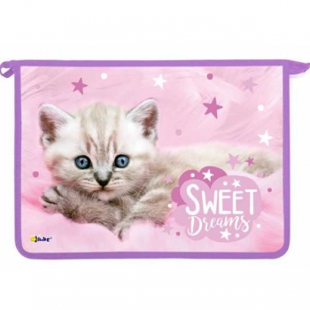 Папка д/тетр. А4 на молнии арт.ПТ-83 Котенок на розовом