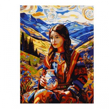 Набор для рисования по номерам, картина 28х38 см Девушка с кувшином (основа на карт, краски, кисть) арт.Кпн-389