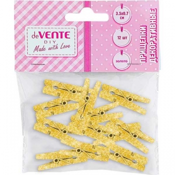 Прищепки декоративные deVENTE Golden 35*7 мм-12 шт., деревянные, золотистые металлик арт. 8120401