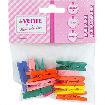 Прищепки декоративные deVENTE Цветной микс 35*7 мм-12 шт., деревянные, ассорти цветов арт. 8120903