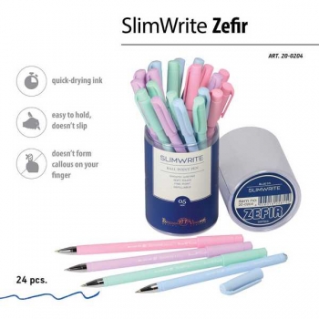 Ручка шариковая Bruno Visconti SlimWrite. Zefir, 0.5мм, синяя, корпус ассорти арт.20-0204 Ручка шариковая Bruno Visconti SlimWrite. Zefir, 0.5мм, синяя, корпус ассорти арт.20-0204