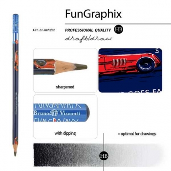 Карандаш Bruno Visconti HB ч/гр.  FunGraphix. Красная машина, трехгранный, пластик.корпус арт.21-0073/02
