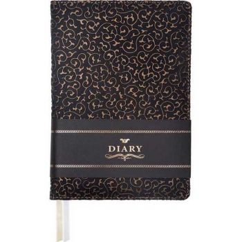 Ежедневник А5 145*205 мм, недатир. deVENTE Arcadia 272 стр, бел. бум., тв. обл., ЧЕРНЫЙ с бронз.паттерном арт.2234580