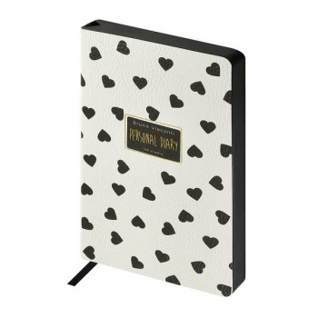 Ежедневник А5 125*200 мм, недатир. Bruno Visconti BlackWhite.Сердечки,256стр,гибк.обл,черный срез арт.3-743/01