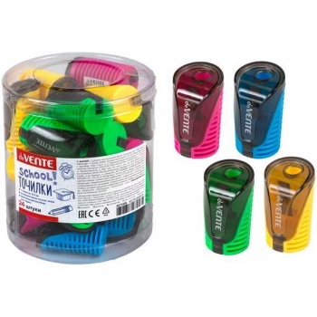 Точилка deVENTE пластмассовая, 1 отверстие с контейнером School арт.4071408 Точилка deVENTE пластмассовая, 1 отверстие с контейнером School арт.4071408