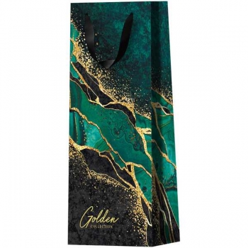 Пакет подарочный 12х36х8,5см MESHU Marble, матовая ламинация, отд.фольгой, картонный (для бутылки) арт.MS_61732