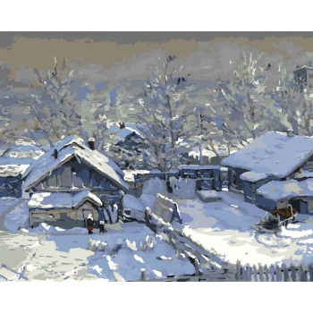 Набор для рисования по номерам, картина 41х51 см Зима. Морозный день (холст на подрамнике, краски, кисть) арт.Рх-061