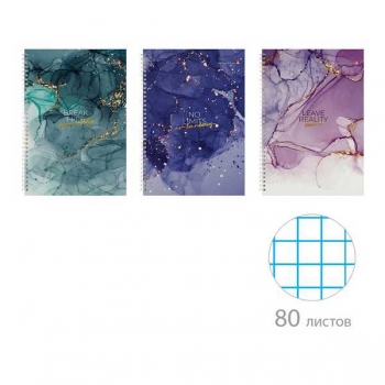 Тетрадь А4 80л в клетку на спирали Альт МРАМОР, ассорти 3 вида арт.7-80-1305