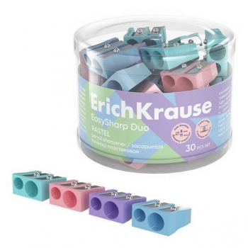 Точилка пластиковая ErichKrause на два отверстия EasySharp Duo Pastel, ассорти арт.60011