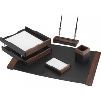 Набор настольный из дерева, 5 предм. с 2 ручками, цвет орех / черный МДФ арт.T5NP-3A