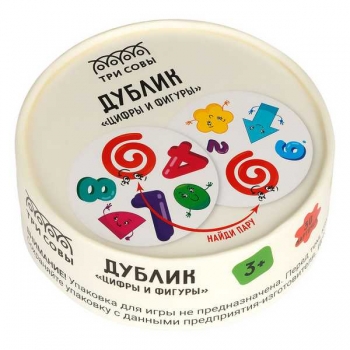 Игра настольная   ТРИ СОВЫ Дублик. Цифры и фигуры, 30 карточек, картонная коробка, 3+   арт.НИ_49425