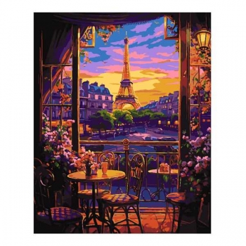 Набор для рисования по номерам, картина 41х51 см Закат над Парижем (холст на подрамнике, краски, кисть) арт.Рх-189