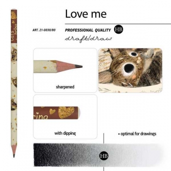 Карандаш Bruno Visconti HB ч/гр. LOVE ME. КОТИКИ ПРИНОСЯТ СЧАСТЬЕ, трехгранный арт.21-0030/80
