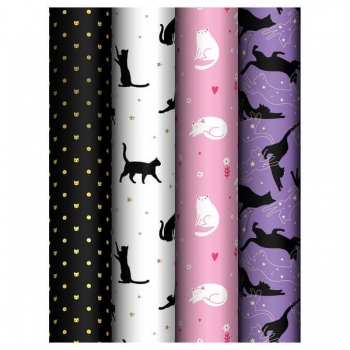 Бумага подарочная 70*100см,  MESHU Grace cats в рулонах, 80 г/м2, 1 лист, глянцевая, 4 дизайна арт.MS_62816