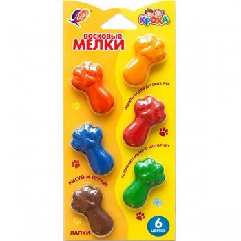 Мелки восковые Кроха  6цв, фигурные Лапки в блистере арт.34С 2254-08 Мелки восковые Кроха  6цв, фигурные Лапки в блистере арт.34С 2254-08