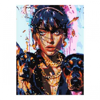 Набор для рисования по номерам, картина 28х38 см Девушка с доберманами (основа на карт, краски, кисть) арт.Кпн-414