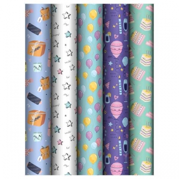 Бумага подарочная 70*100см,  MESHU Birthday mood в рулонах, 80 г/м2, 1 лист, глянцевая, 5 дизайнов арт.MS_62815 Бумага подарочная 70*100см,  MESHU Birthday mood в рулонах, 80 г/м2, 1 лист, глянцевая, 5 дизайнов арт.MS_62815