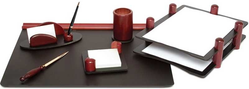 Набор настольный из дерева, 6 предм. с 1 ручкой, цвет красное дерево / черный МДФ арт.6HJ-1A