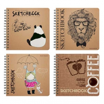 Скетчбук-блокнот 200*205мм 120л. на гребне Bruno Visconti SKETCHBOOK, 70г/м2, крафт, 4 вида  арт.1-551/02