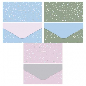 Конверт для денег 85*164мм MESHU Terrazzo, мат. ламинация, фольга, 3 дизайна арт.MS_65058