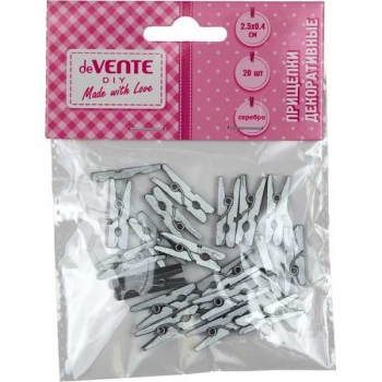 Прищепки декоративные deVENTE Silver 25*4 мм-20 шт., деревянные, серебристые металлик арт. 8120403