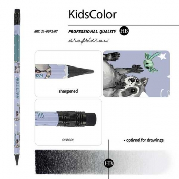 Карандаш Bruno Visconti HB ч/гр. с ластиком Kids Color. Енот,трехгранный,пластик. корпус арт.21-0072/07