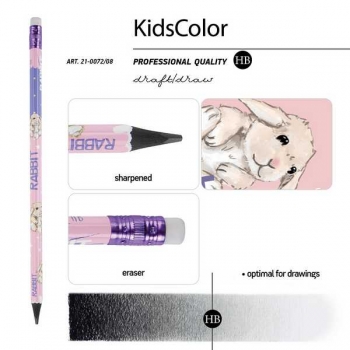 Карандаш Bruno Visconti HB ч/гр. с ластиком Kids Color. Кролик,трехгранный,пластик. корпус арт.21-0072/08