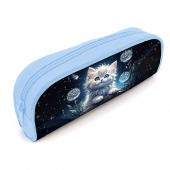 Пенал мягкий, объемный 210x80x40 мм арт.ПМО 21-20 Котик в одуванчиках