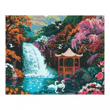 Набор для рисования по номерам, картина 41х51 см Беседка у водопада (холст на подрамнике, краски, кисть) арт.Рх-197