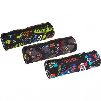 Пенал мягкий тубус 210х60х60 Attomex Urban текстильный с рис., 3 дизайна ассорт арт.7021581