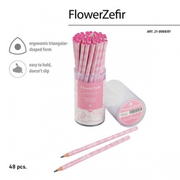 Карандаш Bruno Visconti HB ч/гр.  FlowerZefir. Rosa, трехгранный,пластик.корпус арт.21-0069/01