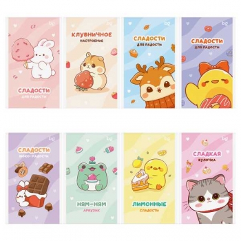 Блокнот А6 32л на скрепке BG Сладкие булочки в клетку, блестки, ассорти арт.Б6ск32_бл 09426